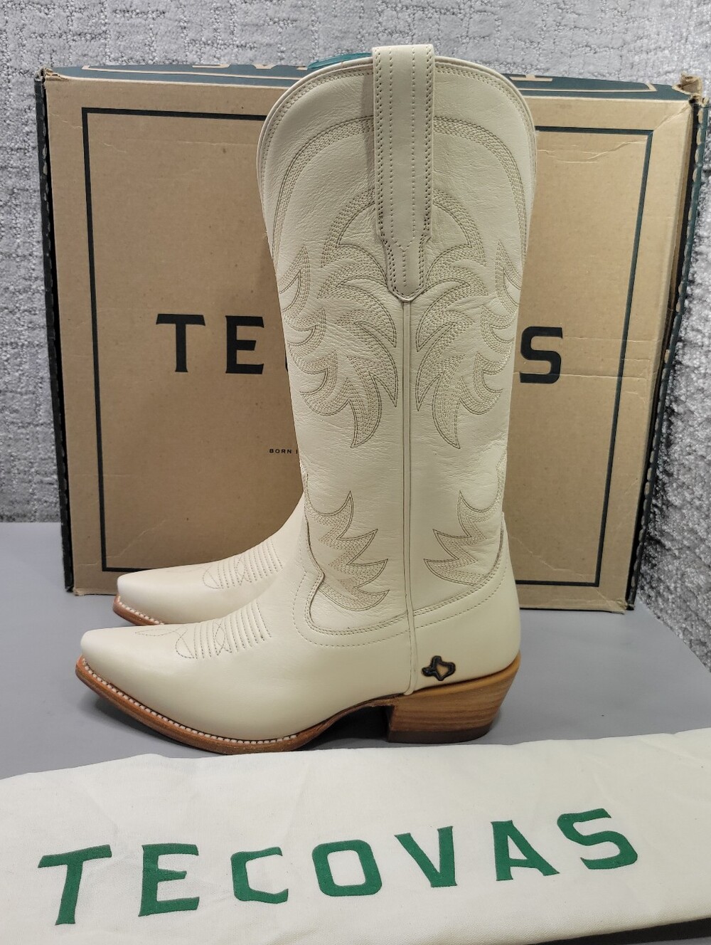 Tecovas The Annie Women's Size US 7B Bone Cowhide Leather Cowgirl 14" Boots - Picture 4 of 13